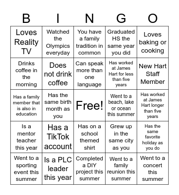 Find a staff member who.... Bingo Card