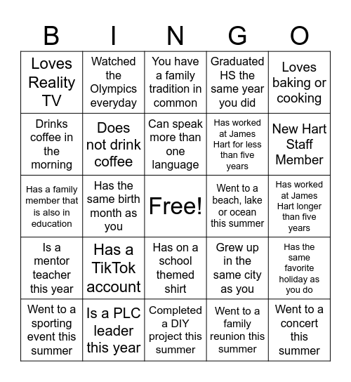 Find a staff member who.... Bingo Card