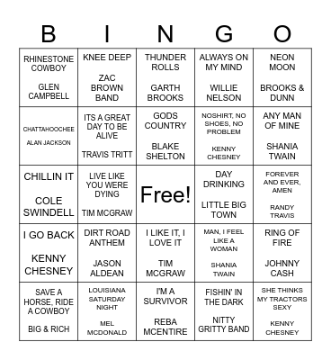 COUNTRY MUSIC Bingo Card