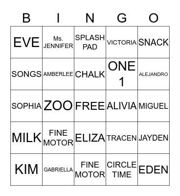 EARLY HEAD START 2015-2016 Bingo Card