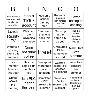 Find a staff member who.... Bingo Card