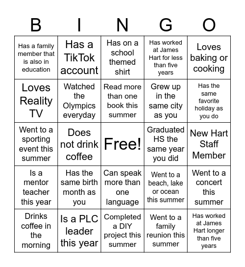 Find a staff member who.... Bingo Card