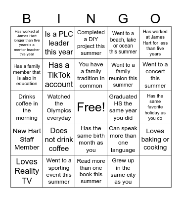 Find a staff member who.... Bingo Card