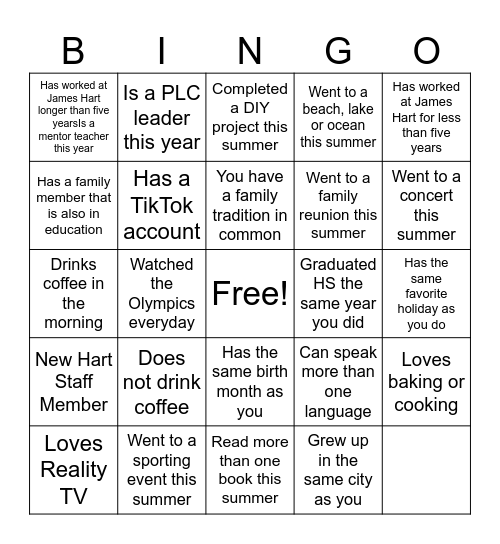 Find a staff member who.... Bingo Card