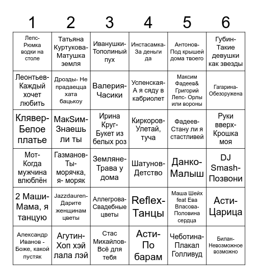 МУЗЫКАЛЬНОЕ ЛОТО    III тур Bingo Card