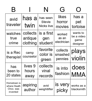 KIN101 Bingo Card