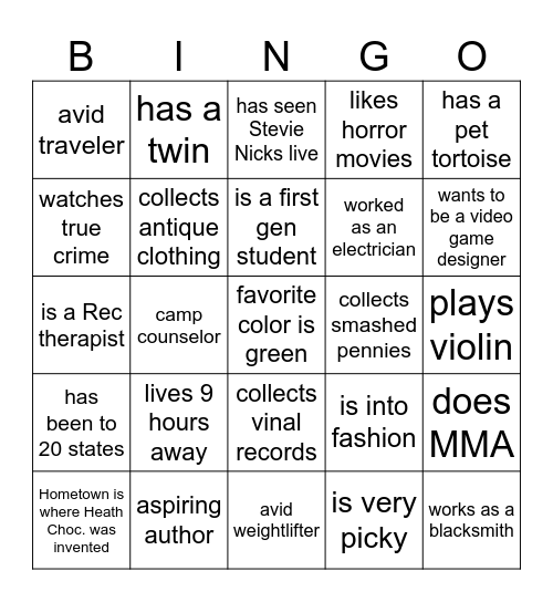 KIN101 Bingo Card