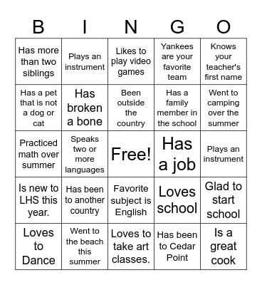 Find Someone Who Bingo Card