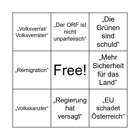 „Volkskanzler“ Bingo Card