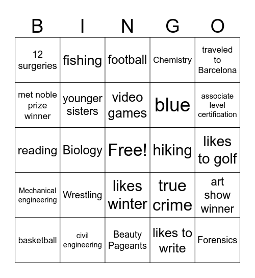 Fun Fact Bingo Card