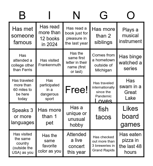 Human BINGO Card