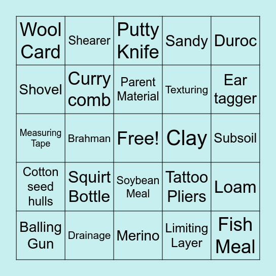 Soils and Livestock Skillathon Bingo Card