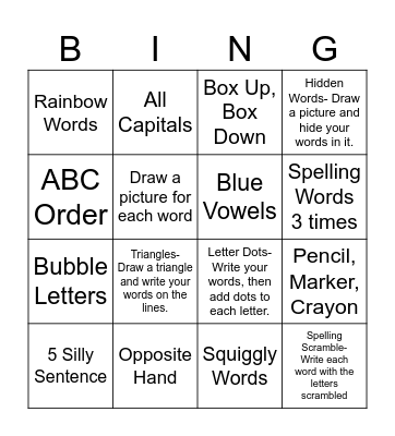 Short Vowels/Digraphs Bingo Card