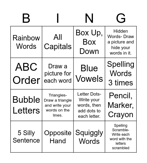 Short Vowels/Digraphs Bingo Card