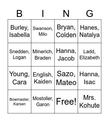Untitled Bingo Card
