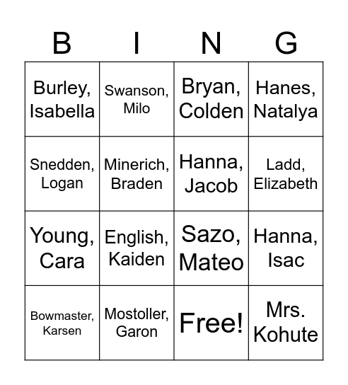 Untitled Bingo Card