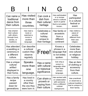 Intercultural Bingo Card