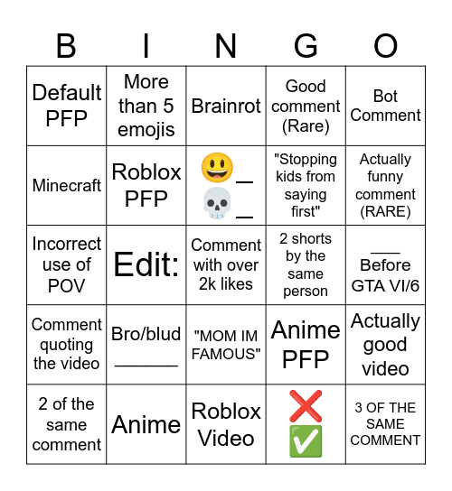 Untitled Bingo Card