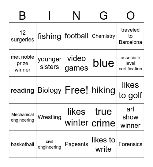 Fun Fact Bingo Card