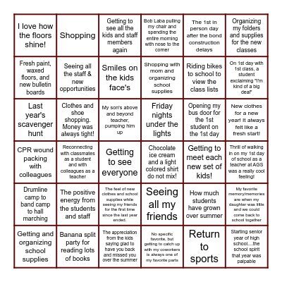 MEMORIES Bingo Card