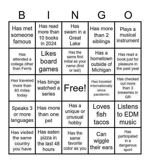 HUMAN BINGO Card
