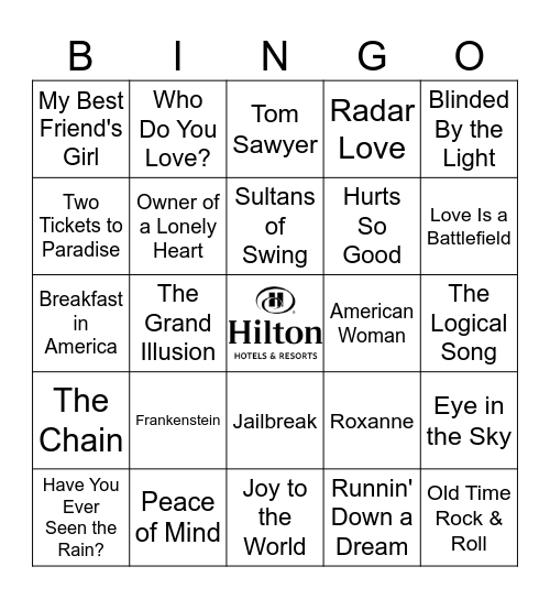 Album Rock Bingo Card