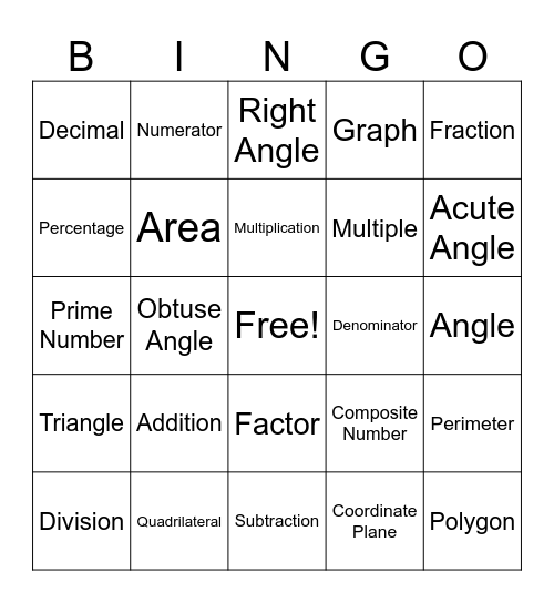 Vocab Bingo Card