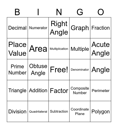 Vocab Bingo Card