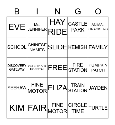 EARLY HEAD START 2015-2016 Bingo Card