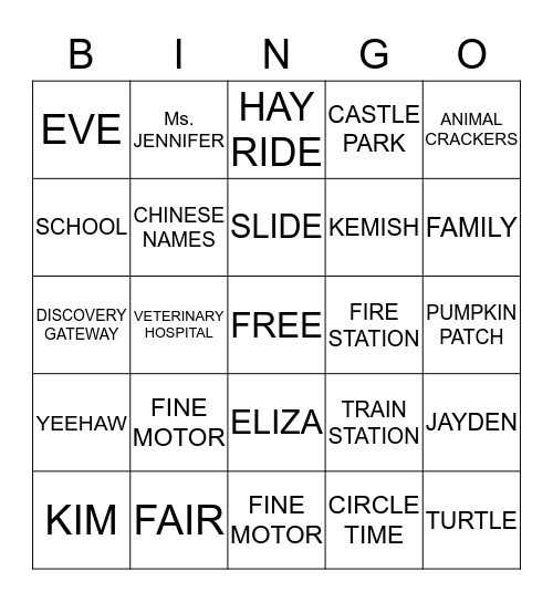 EARLY HEAD START 2015-2016 Bingo Card