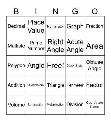 Vocab Bingo Card