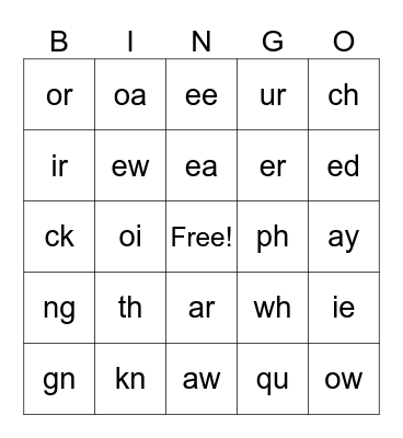 Word Sounds Bingo Card