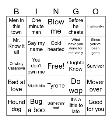 Man haten songs Bingo Card