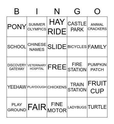 EARLY HEAD START 2015-2016 Bingo Card