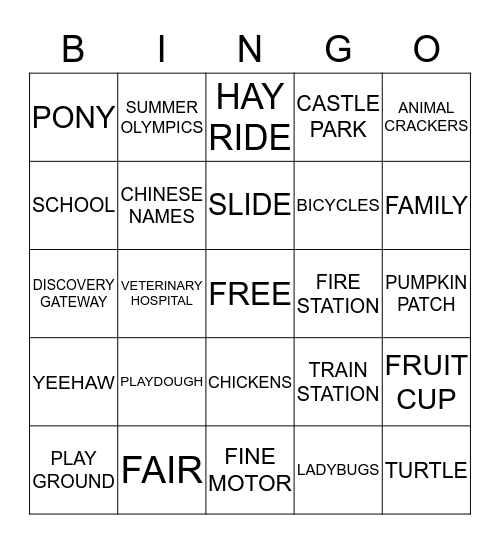 EARLY HEAD START 2015-2016 Bingo Card