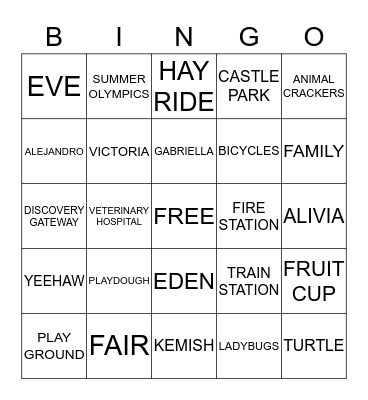 EARLY HEAD START 2015-2016 Bingo Card