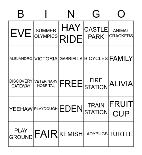 EARLY HEAD START 2015-2016 Bingo Card