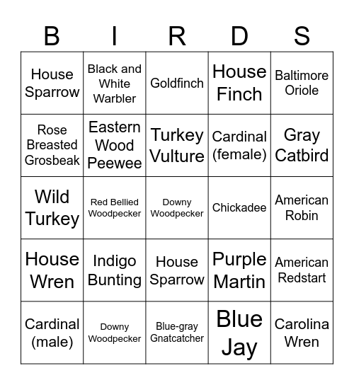 BIRD BINGO Card