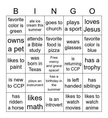 Christian Cottage Prep Meet & Greet Bingo Card