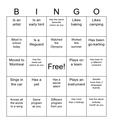 DAWSON PE Bingo Card
