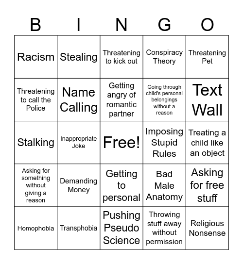 Entitled Parents Bingo Card