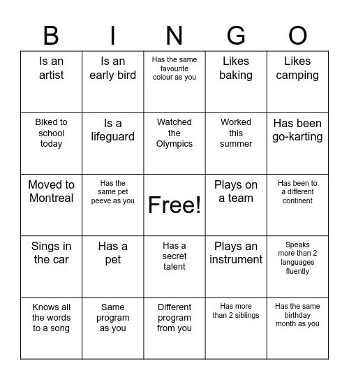 DAWSON PE Bingo Card