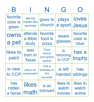 Meet & Greet Bingo Card