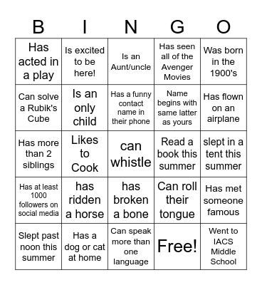 IACS Connections Bingo Card