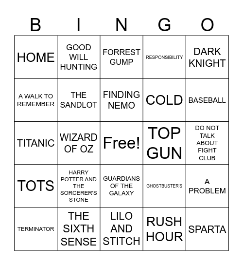 Movie Lines Bingo Card