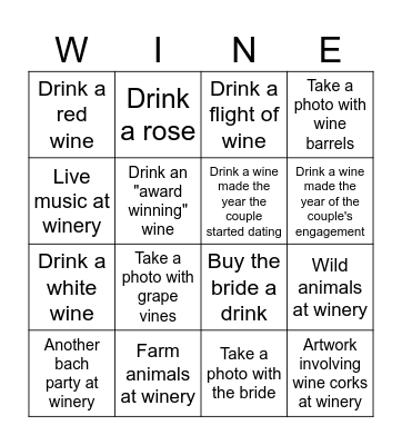 Winery Bingo Card