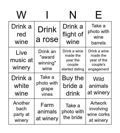 Winery Bingo Card