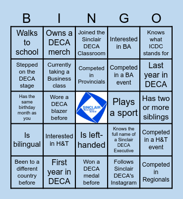 Sinclair DECA Bingo Card