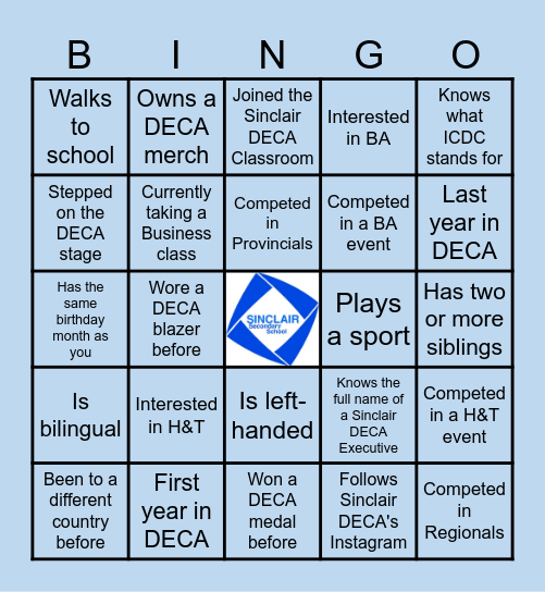 Sinclair DECA Bingo Card