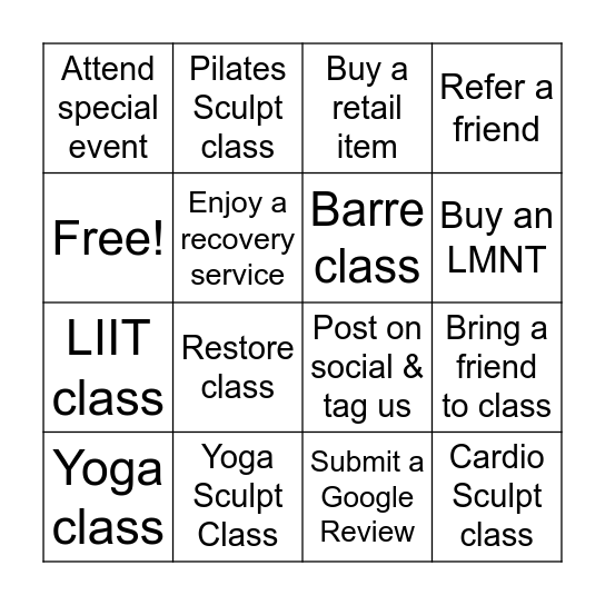 SoulBody Buddy Challenge Bingo Card